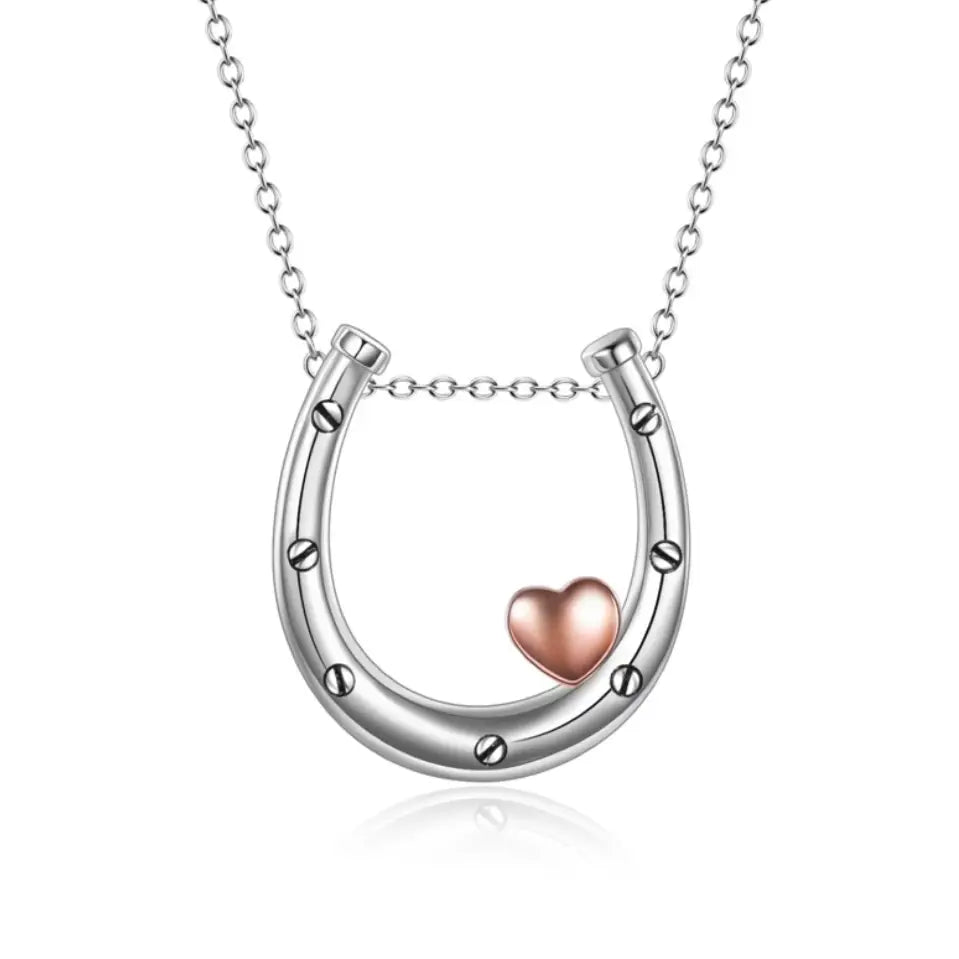 Westrian Sterling Silver Horseshoe Love Rose Gold Heart Necklace