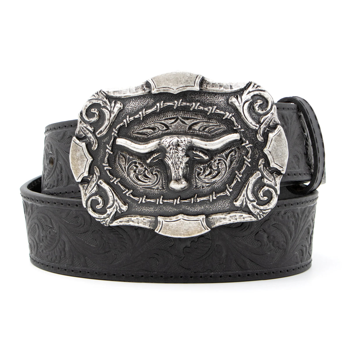 AndWest Black Tooled Longhorn Buckle