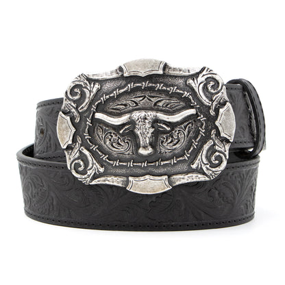 AndWest Black Tooled Longhorn Buckle