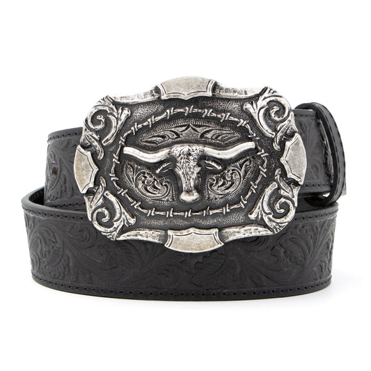 AndWest Black Tooled Longhorn Buckle