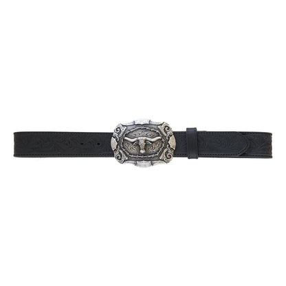 AndWest Black Tooled Longhorn Buckle