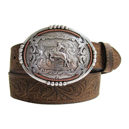 AndWest Brown Tooled Bronc Rider Buckle