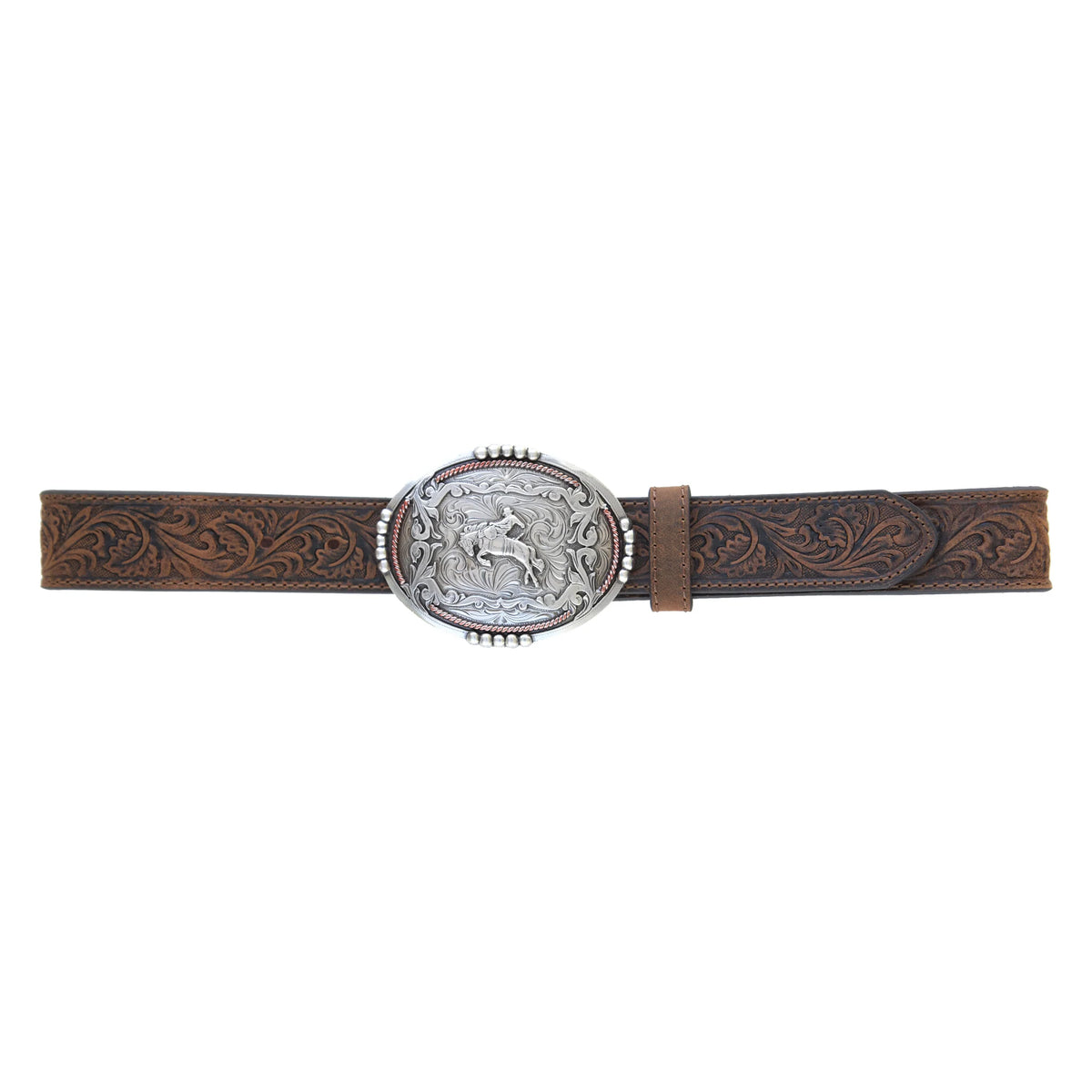 AndWest Brown Tooled Bronc Rider Buckle