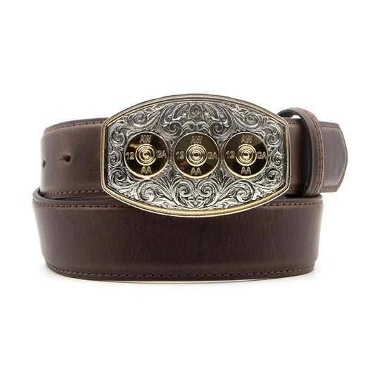AndWest Brown Bullet Plaque Buckle Belt