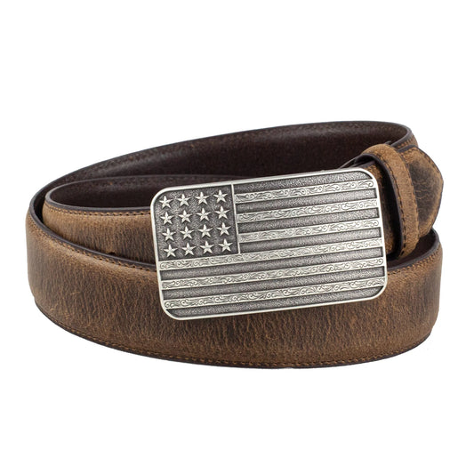 AndWest American Flag Buckle Belt Brown