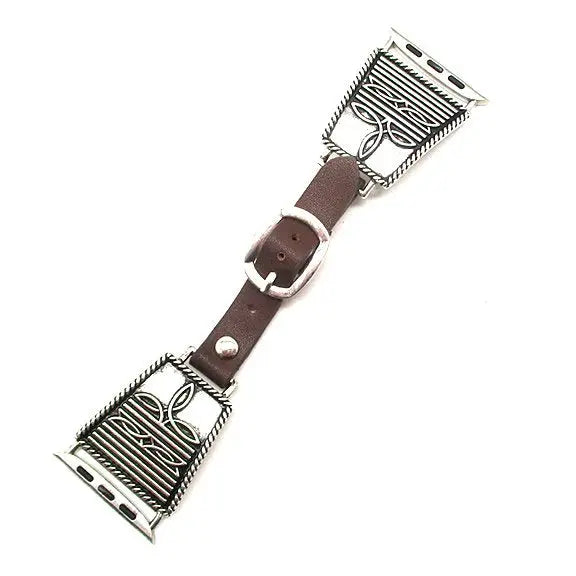 Snowing West Western Silver Boot Stitch Apple Watch Band