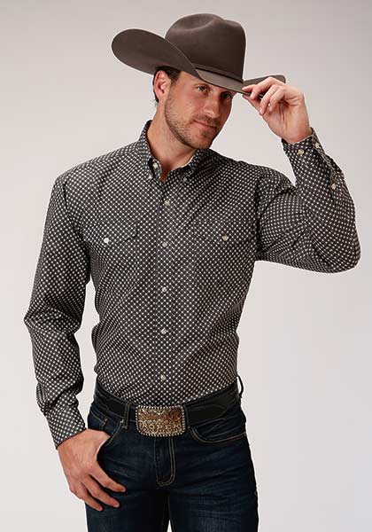 Roper Black/White Allover Print Button Shirt