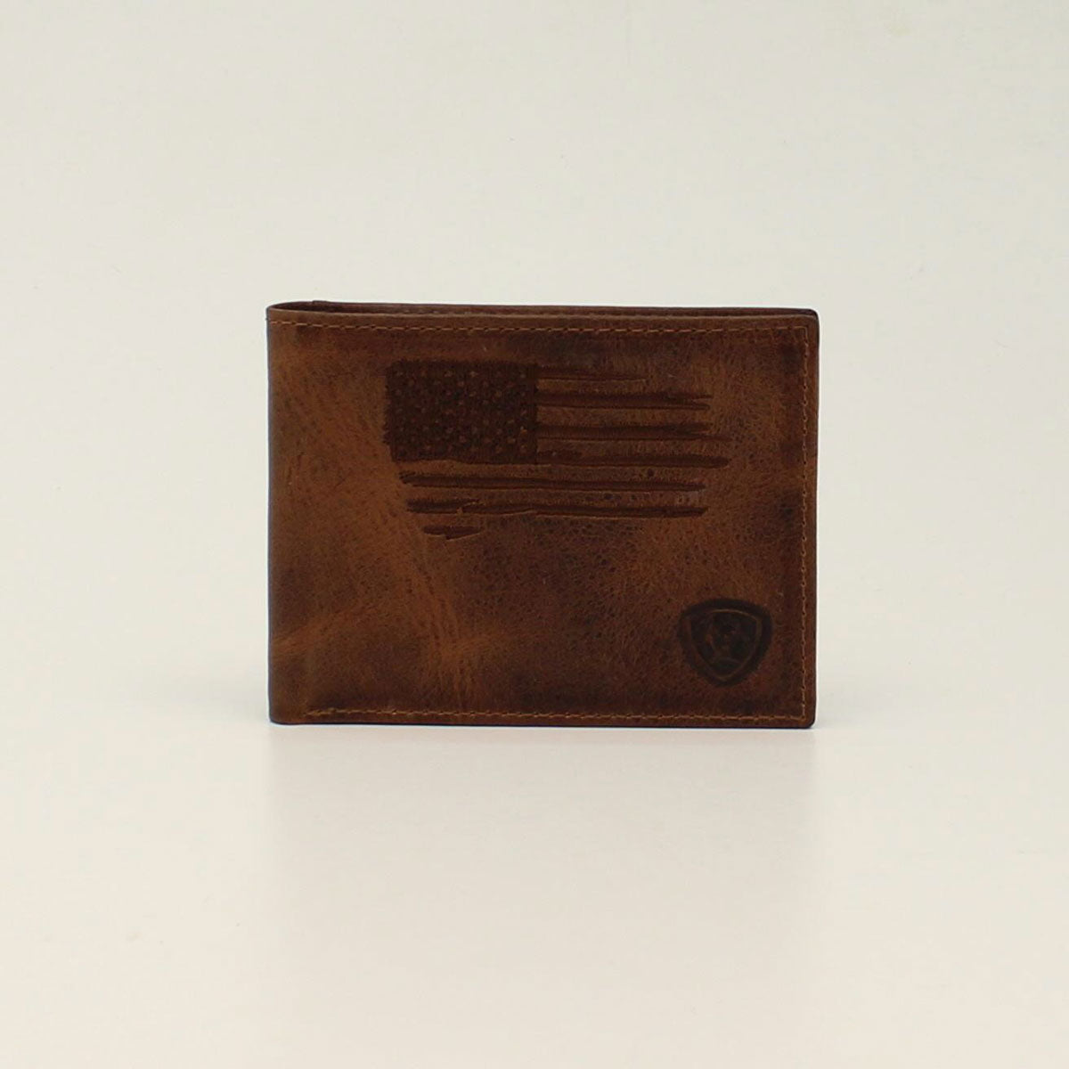 Ariat Embroidered Flag Distressed Brown Bifold Wallet