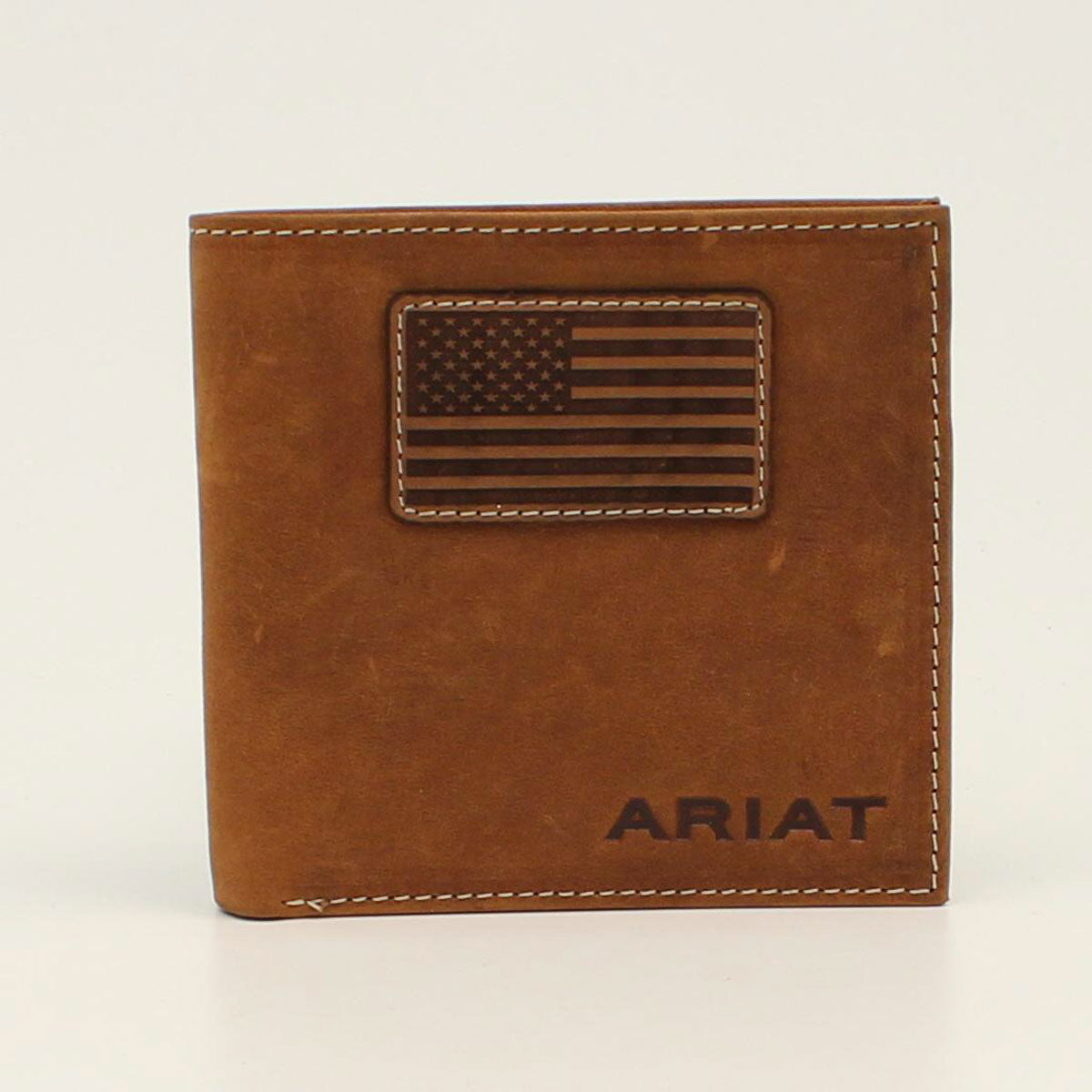 Ariat Flag Patch Distressed Brown Bifold Wallet