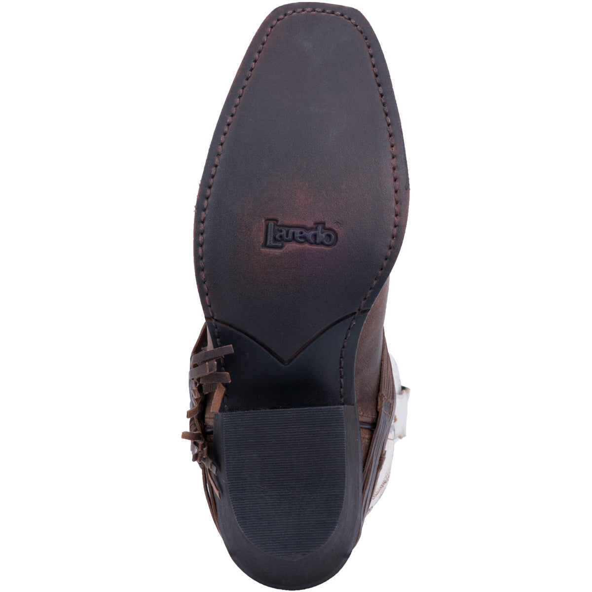 Laredo Myra White Crackle/Ankle Fringe Sq Toe