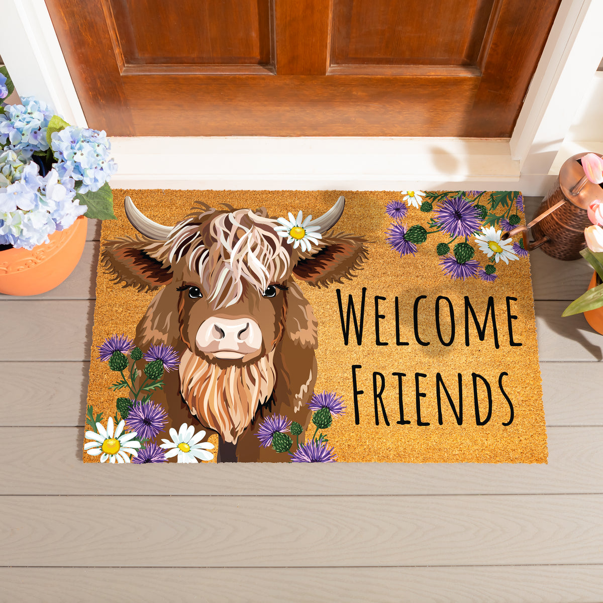 Evergreen Highland Cow Coir Mat - 24"Wx36"L