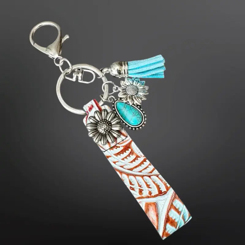 Westrian Embossed Leather Keychain with Charms