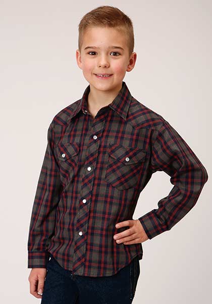 Roper Navy/Grey/Red Plaid Snap