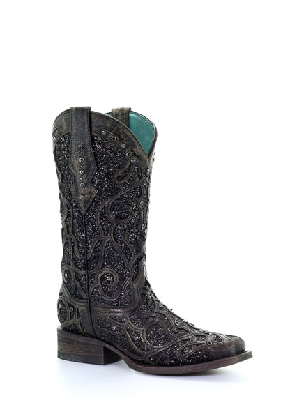 Corral Black Glitter Inlay Square Toe