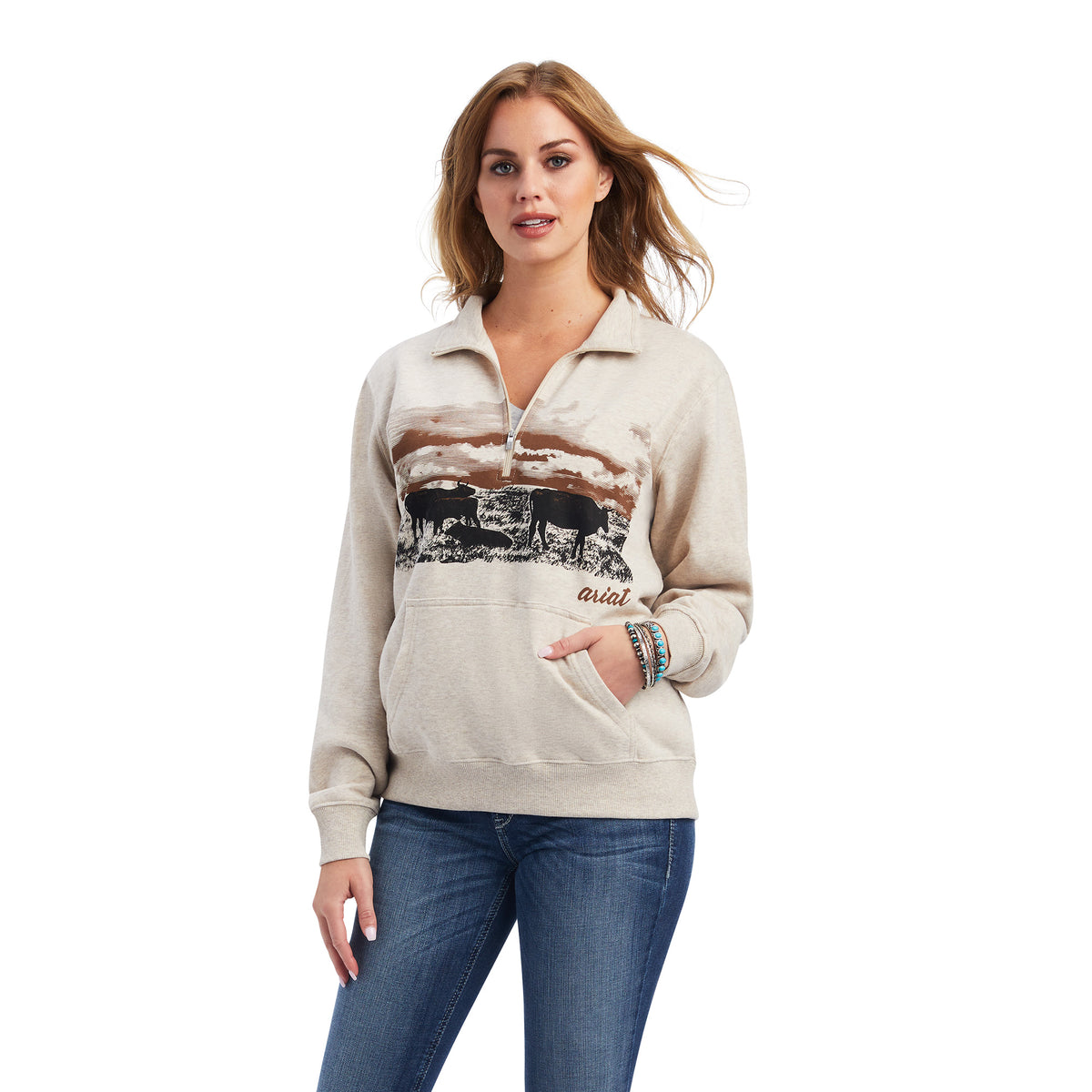 Ariat REAL Scenic 1/2 Zip Sweatshirt Wheat Heather