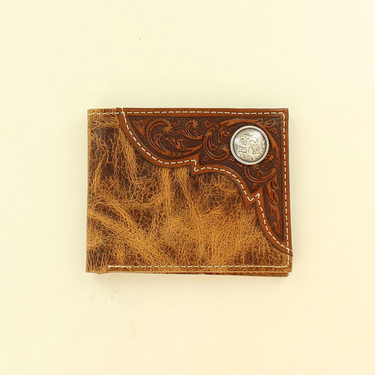 Ariat Distressed Tan Flower Concho Bifold Wallet