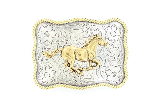 Nocona Rectangle Gold Running Horse Buckle