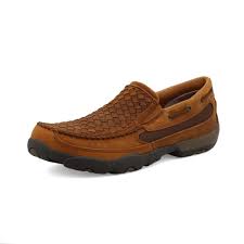 Twisted X Slip on Oiled Saddle/Brown Basket Weave
