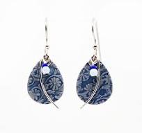 Silver Forest Earring Blue Embossed Teardrop