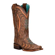 Corral Orange Arrow Inlay Brown Square Toe