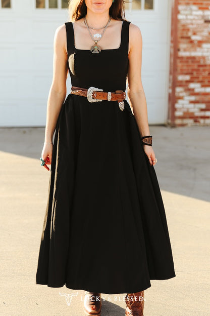 Lucky & Blessed Solid Sleeveless Maxi Dress Black