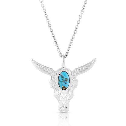 Montana Silver Skull Turquoise Stone Necklace