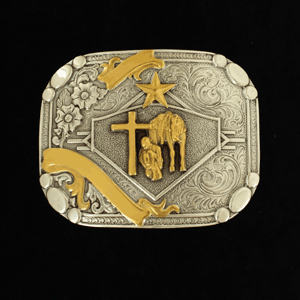 Nocona Silver Floral/Gold Praying Cowboy Belt Buckle
