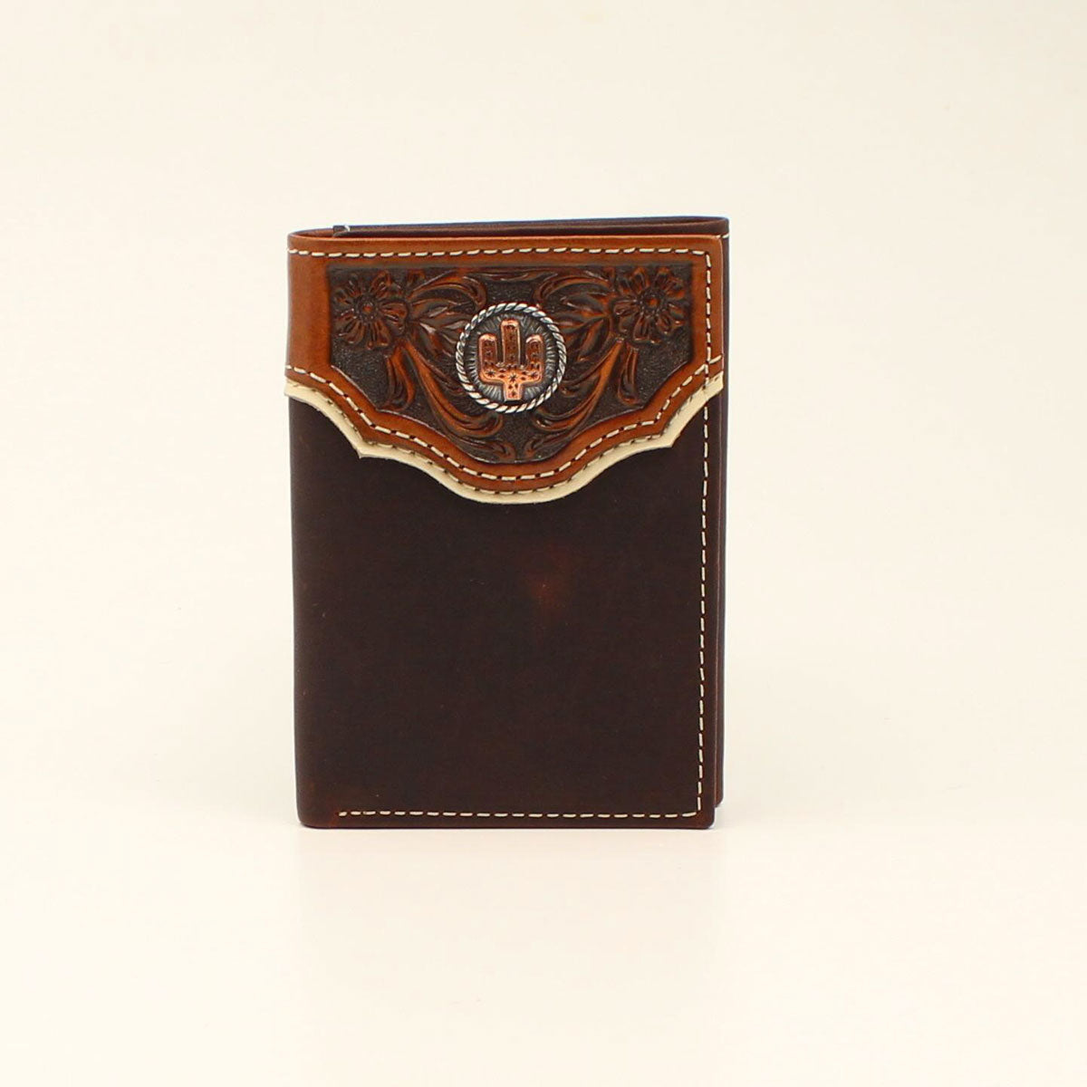 Nocona Two Tone Embossed Cactus Concho Trifold Wallet