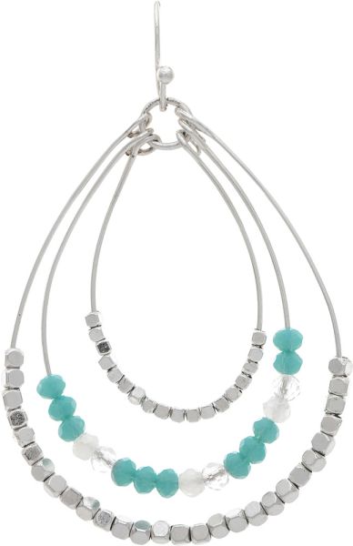 Rain Silver Blue Nugget Beaded Three Teardrop Earring