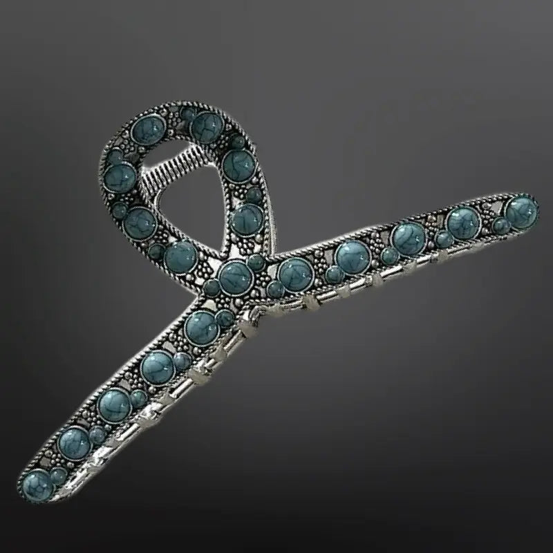 Westrian Western Turquoise Coral Beaded Claw Clip
