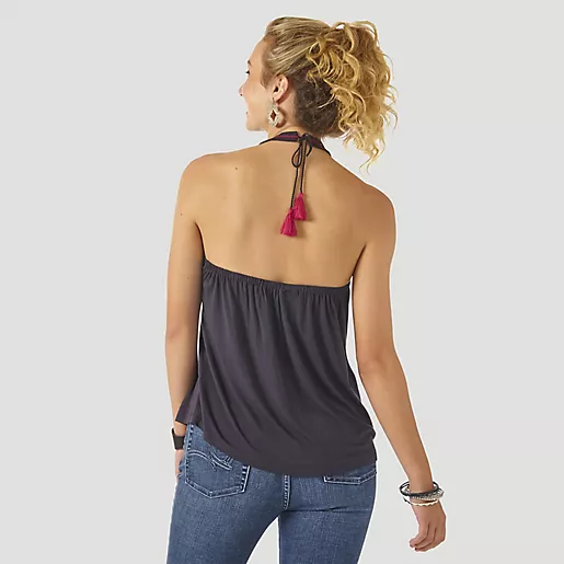 Wrangler Halter Neck Top w/ Tassle Tie Back Indian Ink
