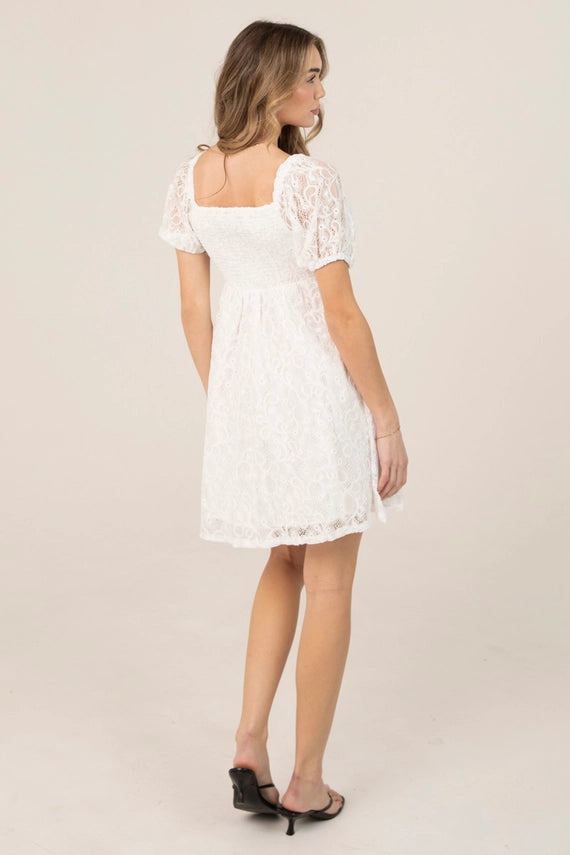 Angie Lace Puff Sleeve with Tie Bust Ivory