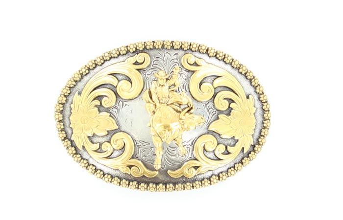 Nocona Gold Floral Bull Rider Belt Buckle