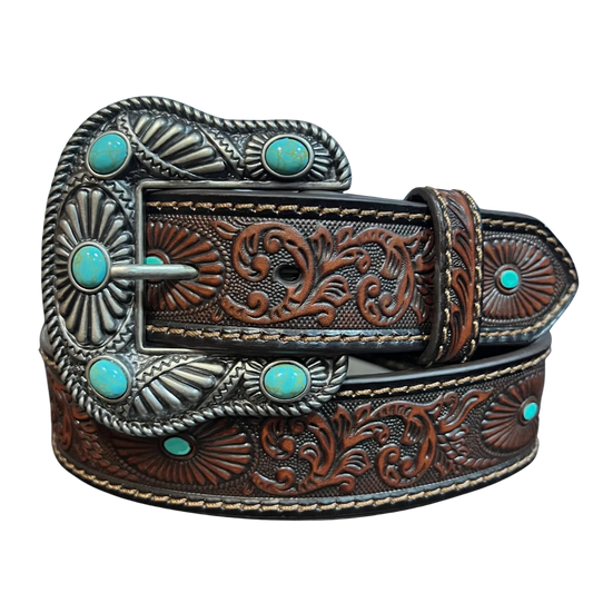 Nocona Embossed Oval Turquoise Center Belt