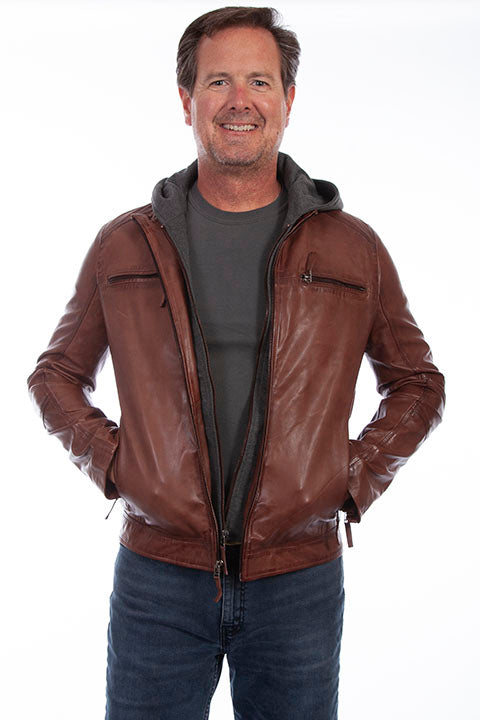 Scully Leather Zip Hoodie Cognac Lamb
