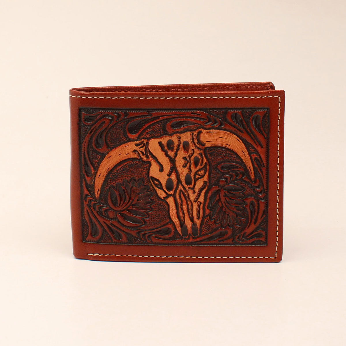 3D Steer Skull Embossed Bifold Wallet