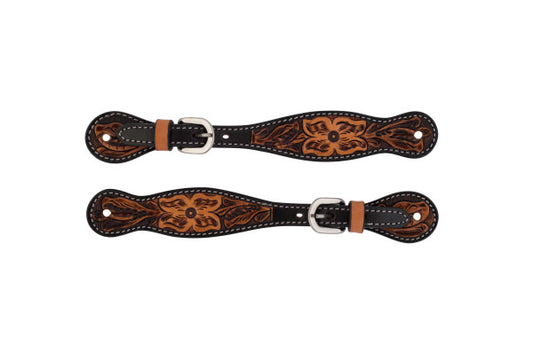 Weaver Turquoise Cross Floral Tooled Spur Straps