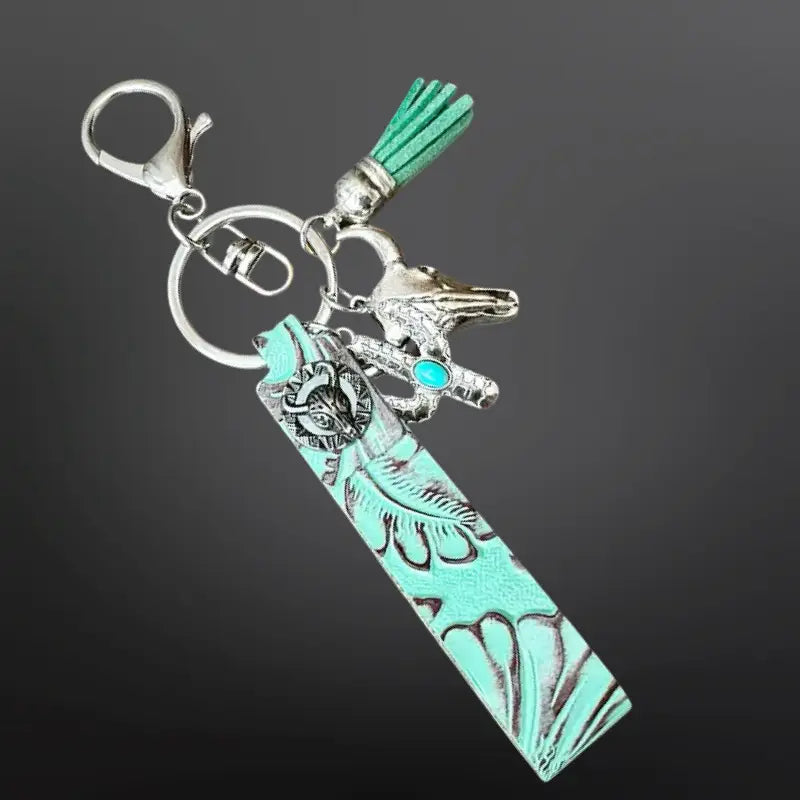 Westrian Embossed Leather Keychain with Charms