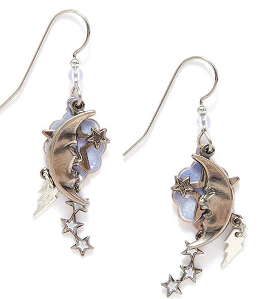 Silver Forest Silver Stars Moon Lightning Earrings