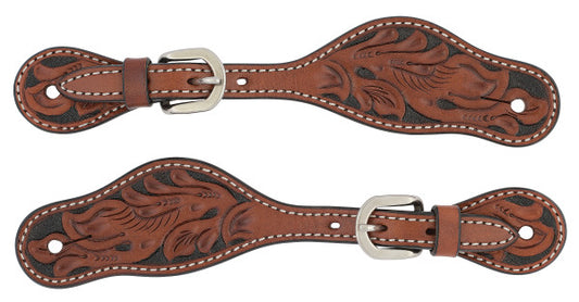 Weaver Turquoise Cross Floral Carved Ladies Spur Straps