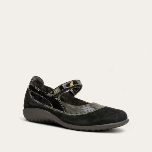 Naot Kirei Black Madras Patent Suede