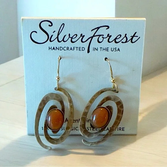 Silver Forest Hammered Coil Oval Adventurine Earring
