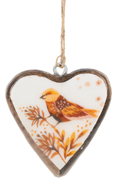 Ganz Wooden Heart Ornaments Birds & Floral