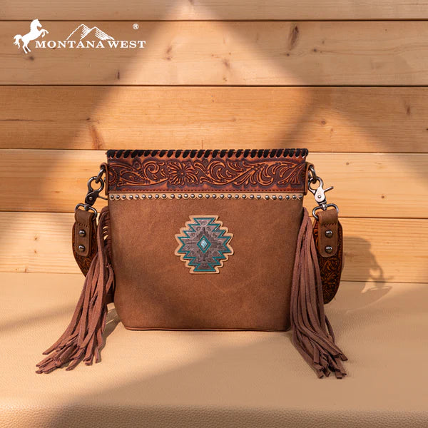 Montana West Tooled Aztec Concho Collection Crossbody