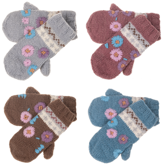 Assorted Knit Floral Mitten Pairs