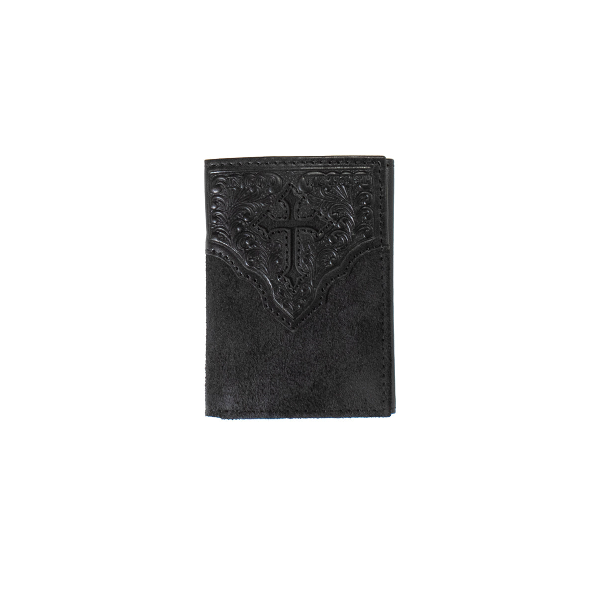 Noncoa Brown Roughout Cross Embossed Trifold Wallet