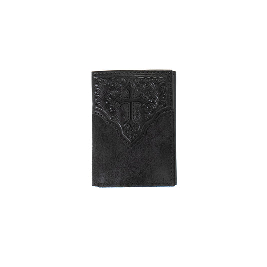 Noncoa Brown Roughout Cross Embossed Trifold Wallet