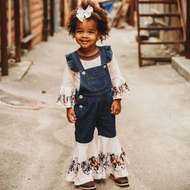Shea Baby Running Horse Denim Overalls