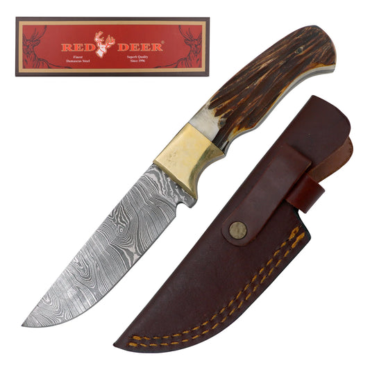 Red Deer 8.5" Bone Handle Damascus Blade