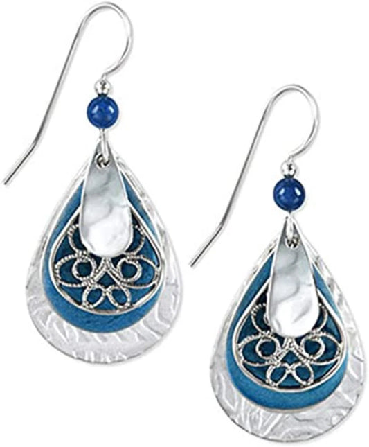Silver Forest Earring Layered Silver Blue Teardrops